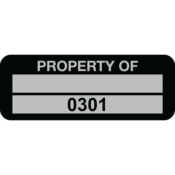 Lustre-Cal Property ID Label PROPERTY OF 5 Alum Black 2in x 0.75in 1 Blank Pad & Serialized 0301-0400, 100PK 253740Ma2K0301 - main